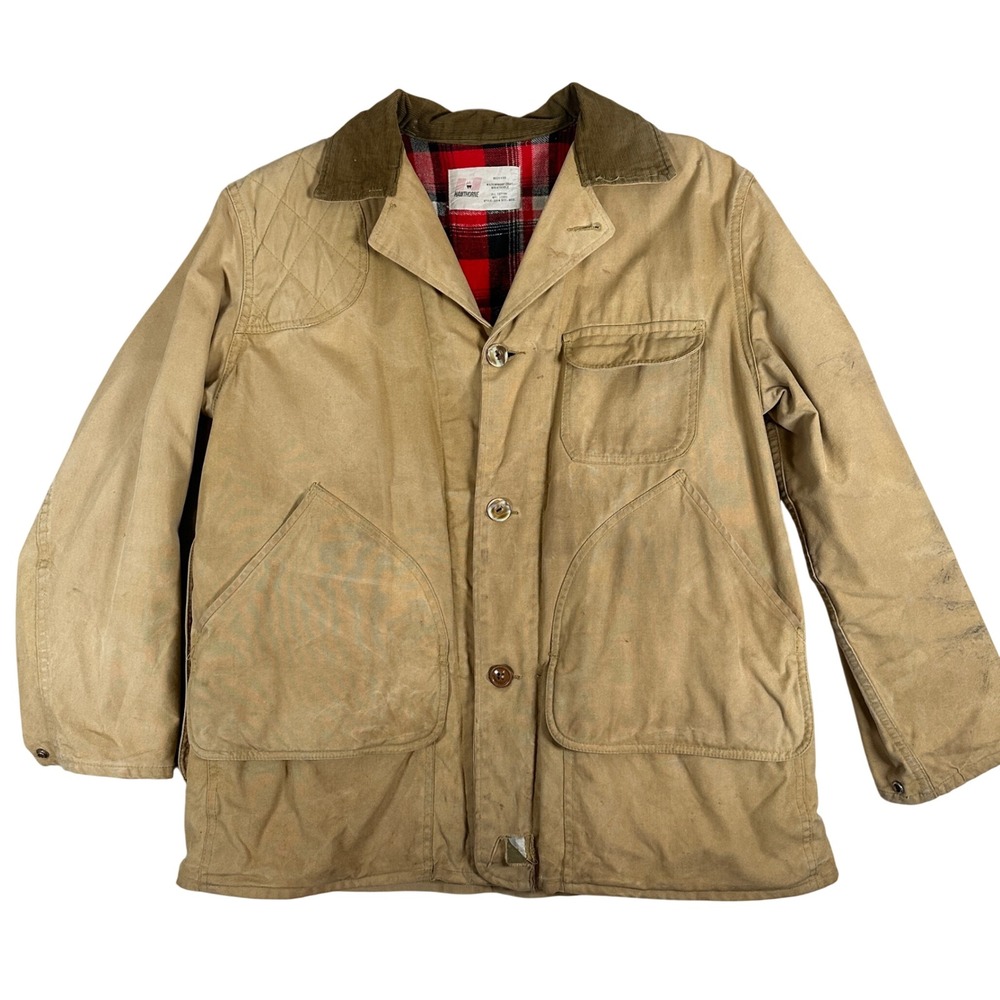 Hawthorne Vintage Tan Hunting‎ Field Jacket Plaid Lined Coat shooting corduroy